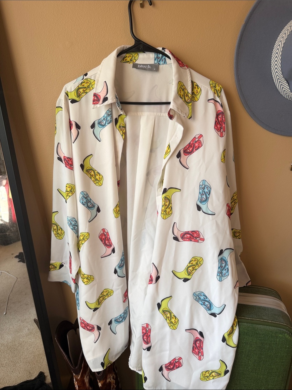 Relaxed White Button-Down Shirt Dress with Multi-Color Print
